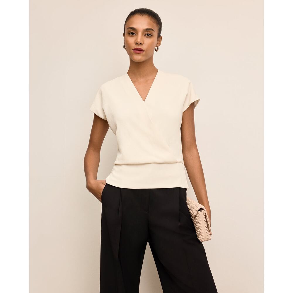 M. M. Lafleur The Antonia Eco Soft Wave V-Neck Top Ivory Size Small